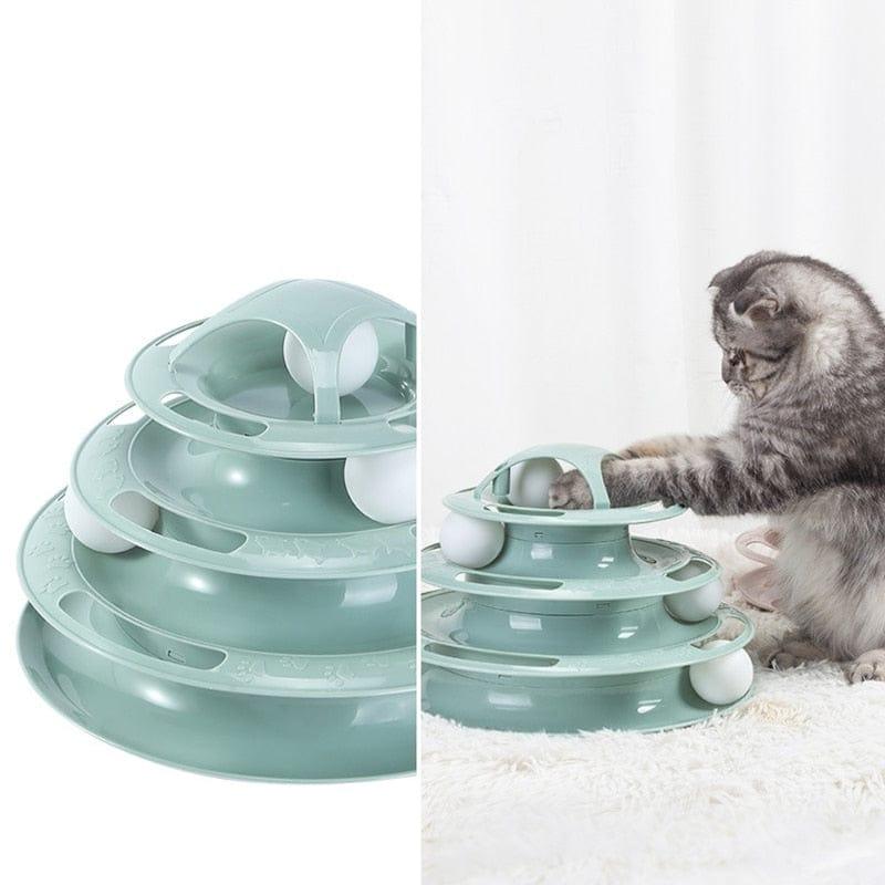Four-Tier Ball Track Interactive Cat Tower Toy-Wiggleez-Pale Green-Wiggleez