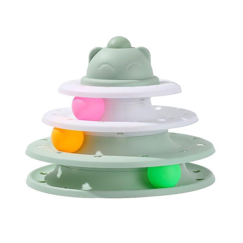 Four-Tier Ball Track Interactive Cat Tower Toy-Wiggleez-White Green-Wiggleez
