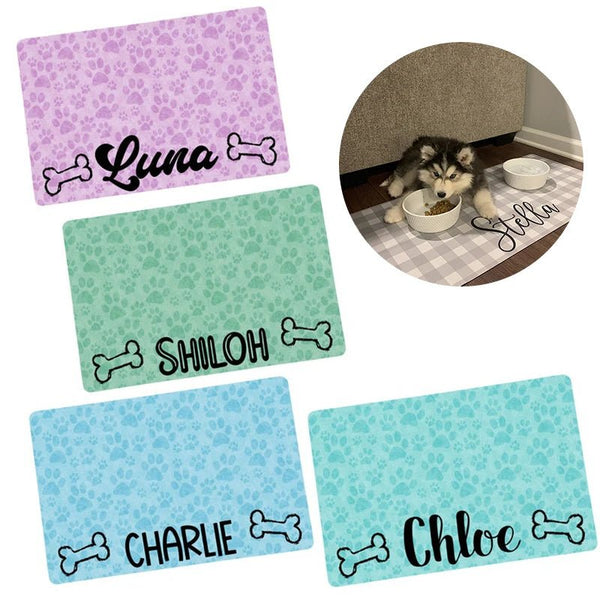 Personalized Customized Waterproof Dog Cat Food Bowl Mat-Wiggleez-A-60x35cm-Wiggleez